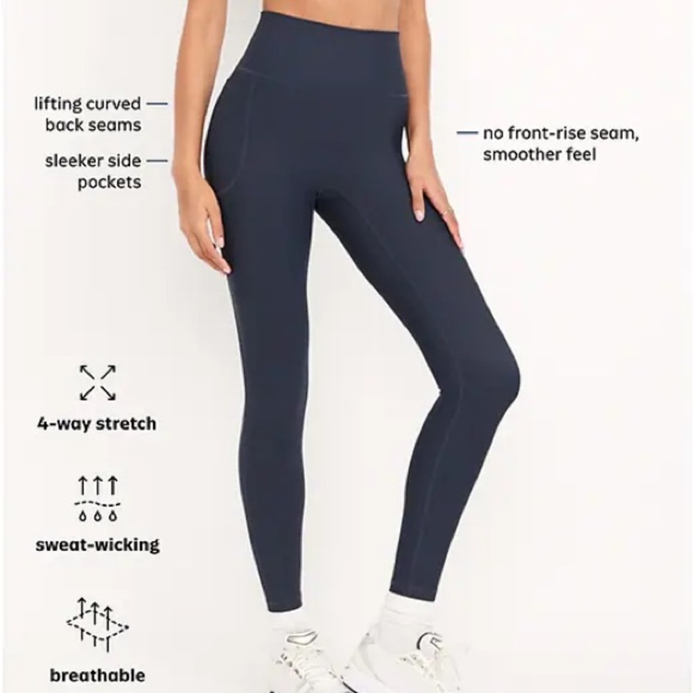 Old Navy StudioSmooth Racerback Sports Bra PowerSoft Pocket Leggings Dusk Navy